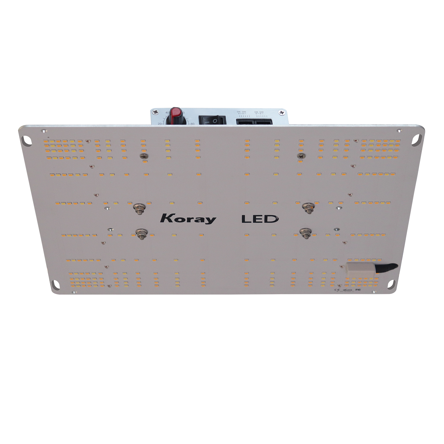 Official G1000H product specification image showing the 100 W rating, the AC100-277 V input, the 2.7 umol/J efficiency, the 3 x 3 ft vegetative and 2 x 2 ft flowering footprints and the multi-lights connection dimming feature