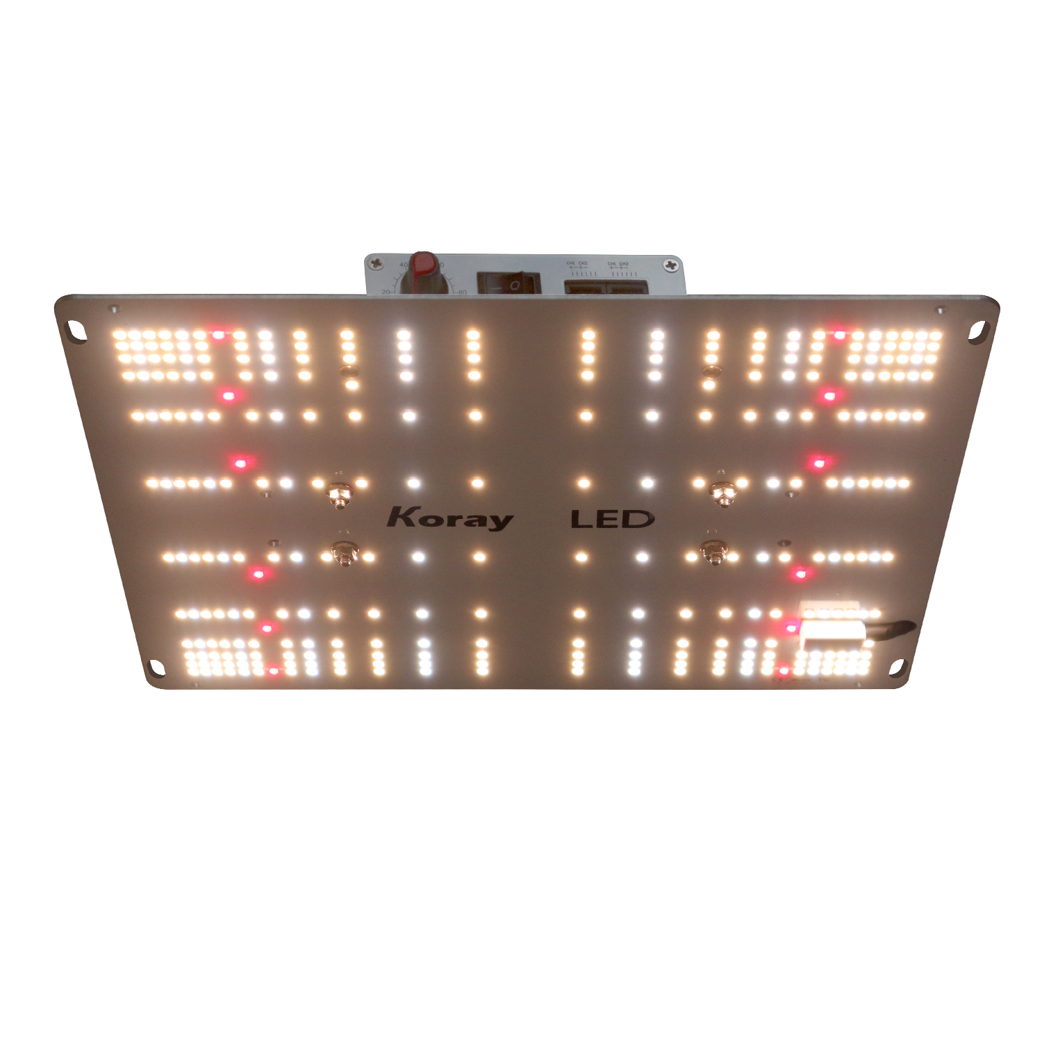Koray G1000H 100 W quantum board LED grow light on a white background: a compact square board with a MeanWell driver mounted on top