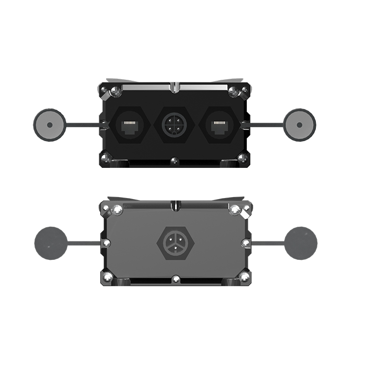 RX-G650 dimming module detail: the RJ45 dimming port and circular waterproof connector on the integrated driver